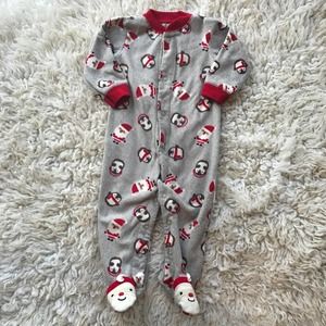 Child of Mine Carter’s Snap Footie Pajamas Penguin Unisex Boys Grey Red Winter